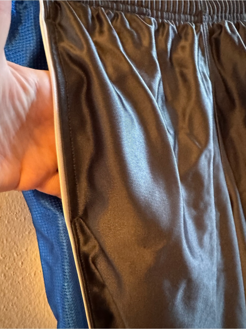 EUC- Vintage Nike Shiny Nylon Track Pants – Dark Grey with Royal Blue Sides - Picture 4 of 10